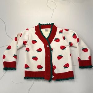 NWOT Cute club girls cotton strawberry white red green cardigan sweater size 4 🍓